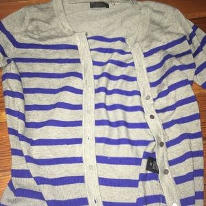 Striped Cobalt Blue and Grey Long Sleeve Cardigan